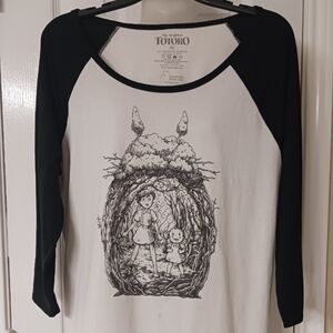 Studio Ghibli My Neighbor Totoro Black & White Raglan Tee Size XL